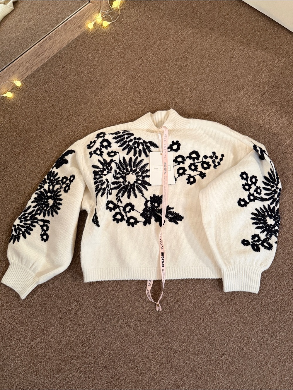 Mac Duggal Ballon Sleeve Cropped Mock Neck Knit Sweater - Picture 5 of 11